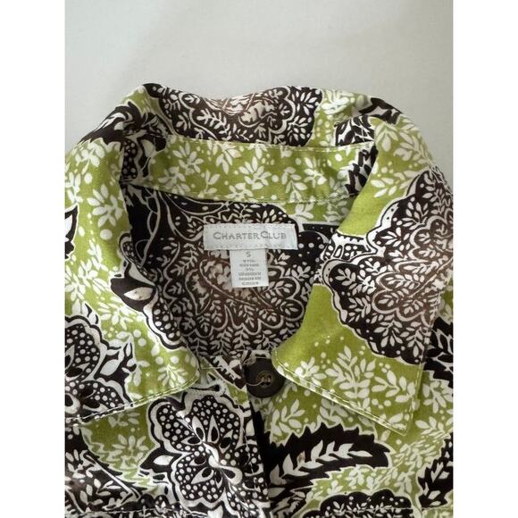 Charter Club Floral Paisley Button Down Shirt Jacket Green Brown Women’s Size S - Picture 2 of 4